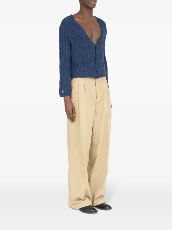 Maison Margiela Distressed Plunging V-neck Cardigan - Farfetch 