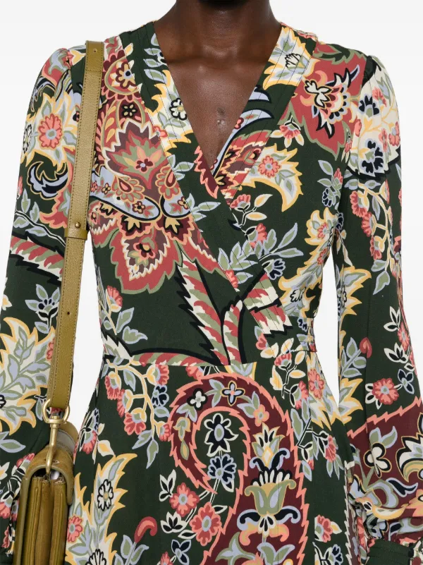 ETRO Floral Crepe Wrap Midi Dress | Green | FARFETCH