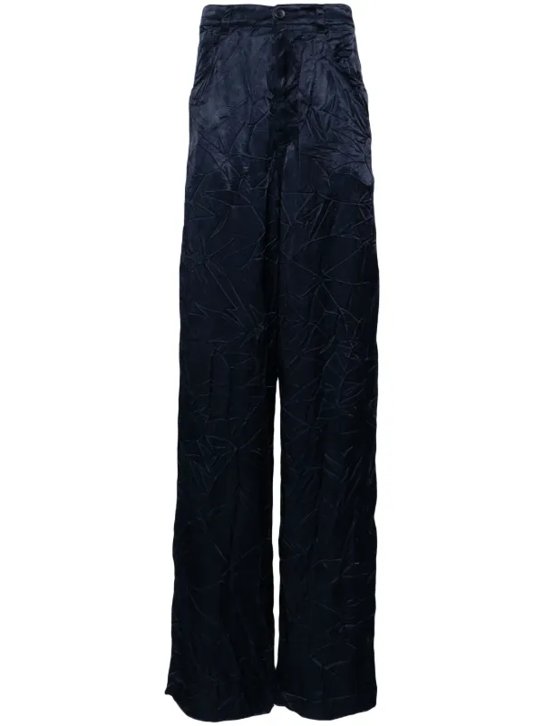 Balenciaga Crinkled-finish Wide-leg Trousers in Blue