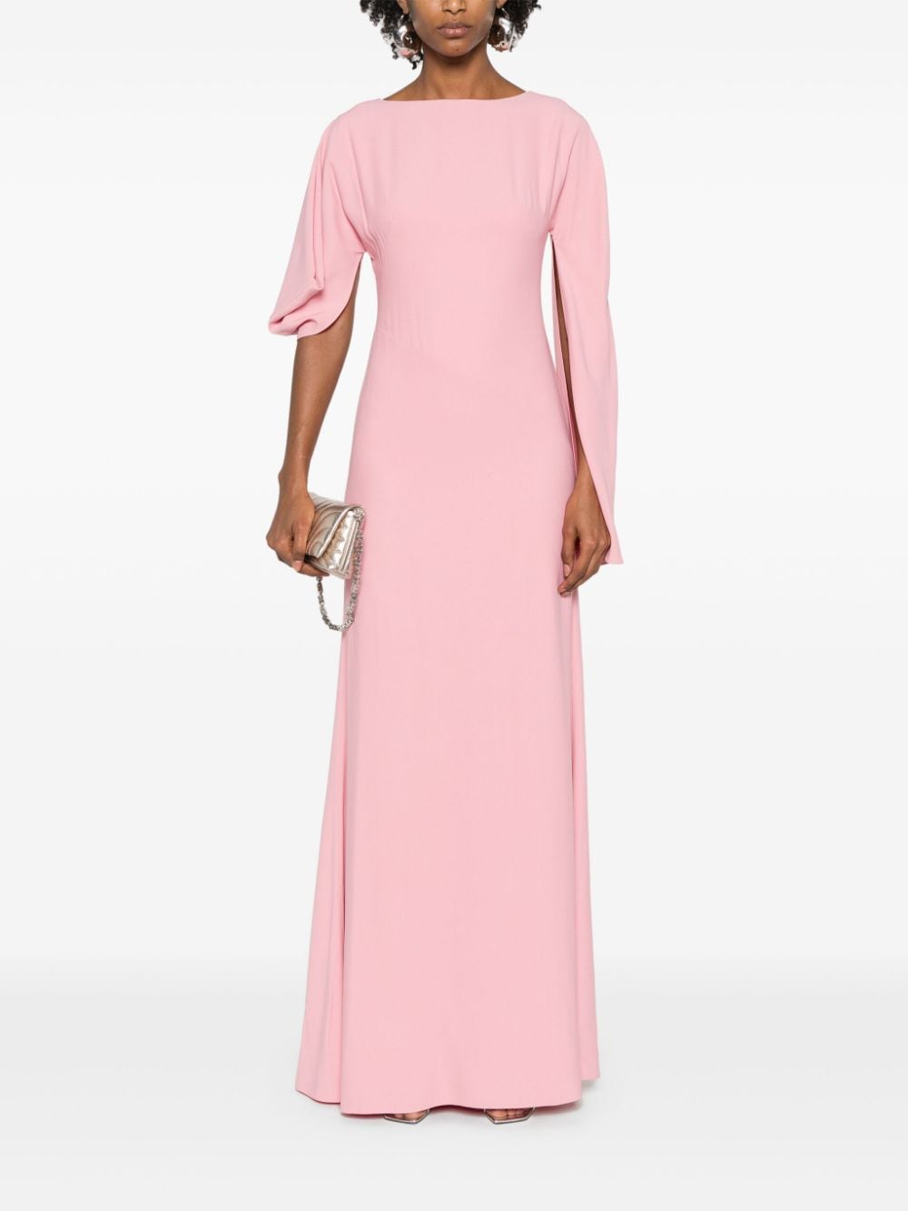 Shop Alexander Mcqueen Asymmetric-sleeves Crepe Maxi Dress In Pink