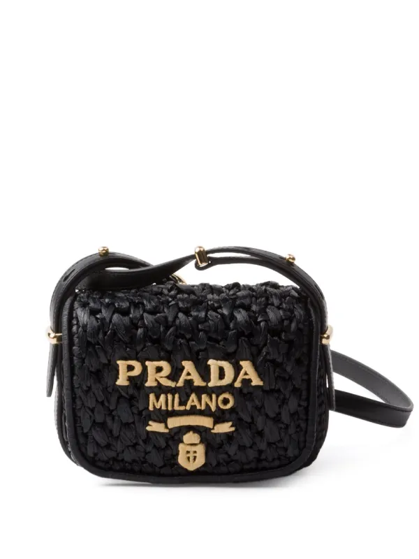 Prada Logo-embroidered Interwoven Shoulder Bag in Black