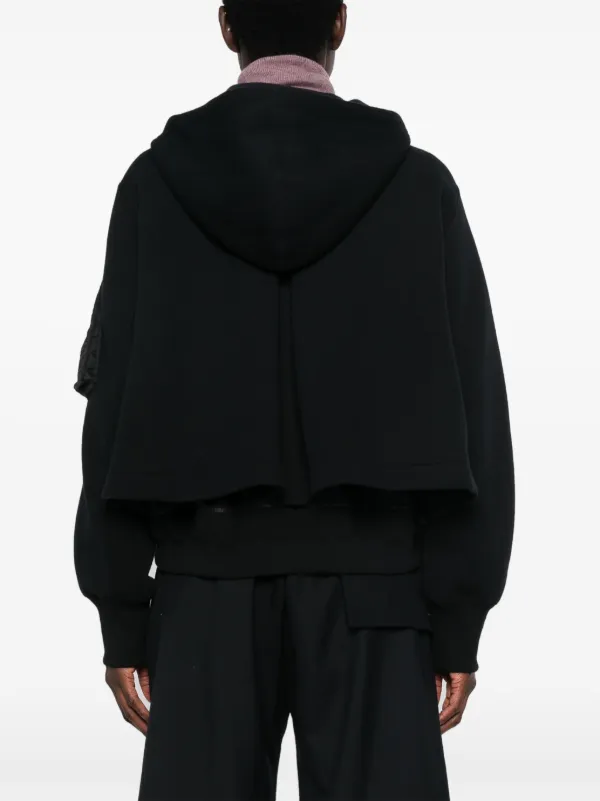 Sacai layered-detail Hooded Bomber Jacket | Black | FARFETCH