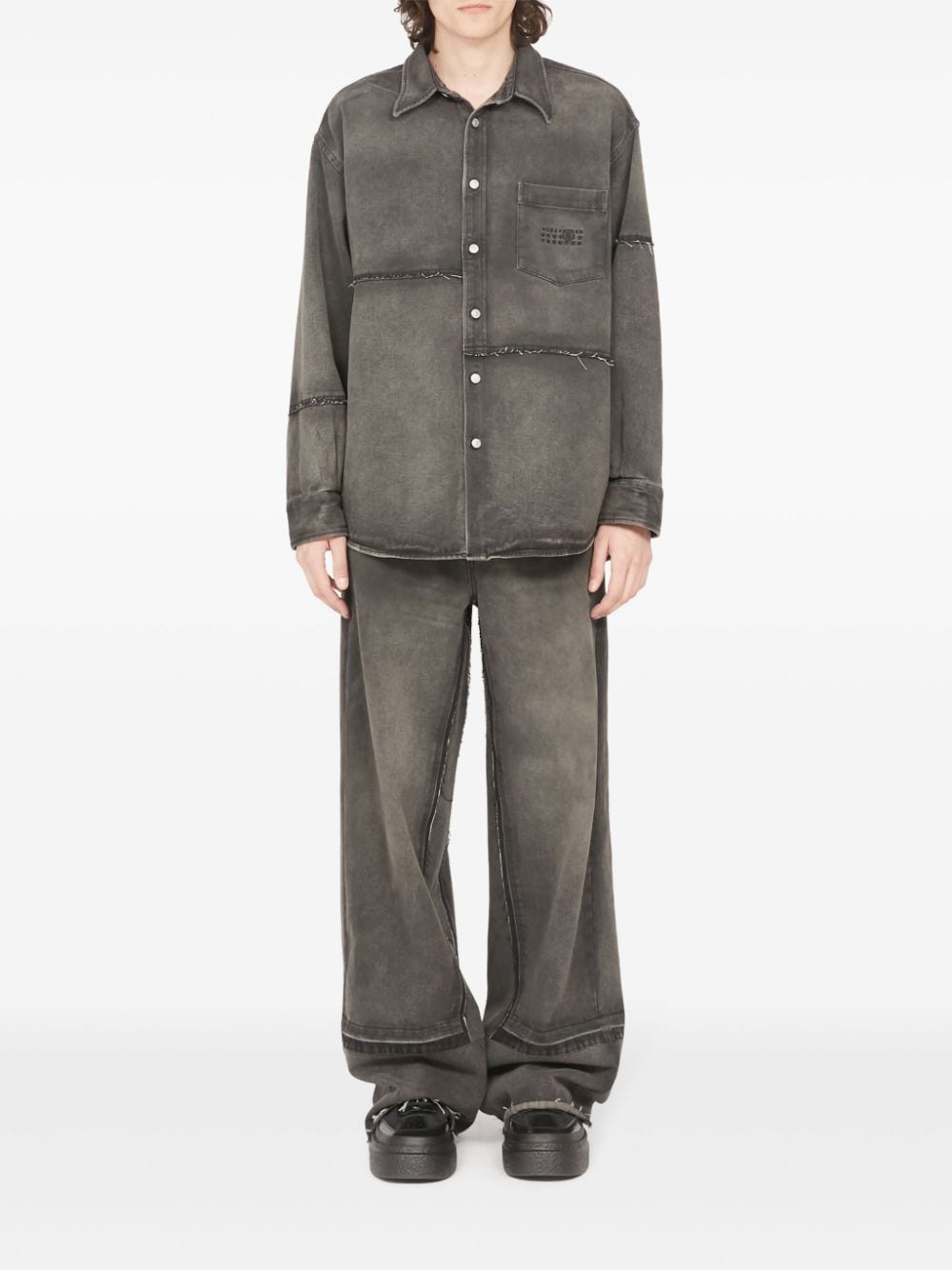 Shop Mm6 Maison Margiela Raw-cut Detail Cotton Shirt In 灰色