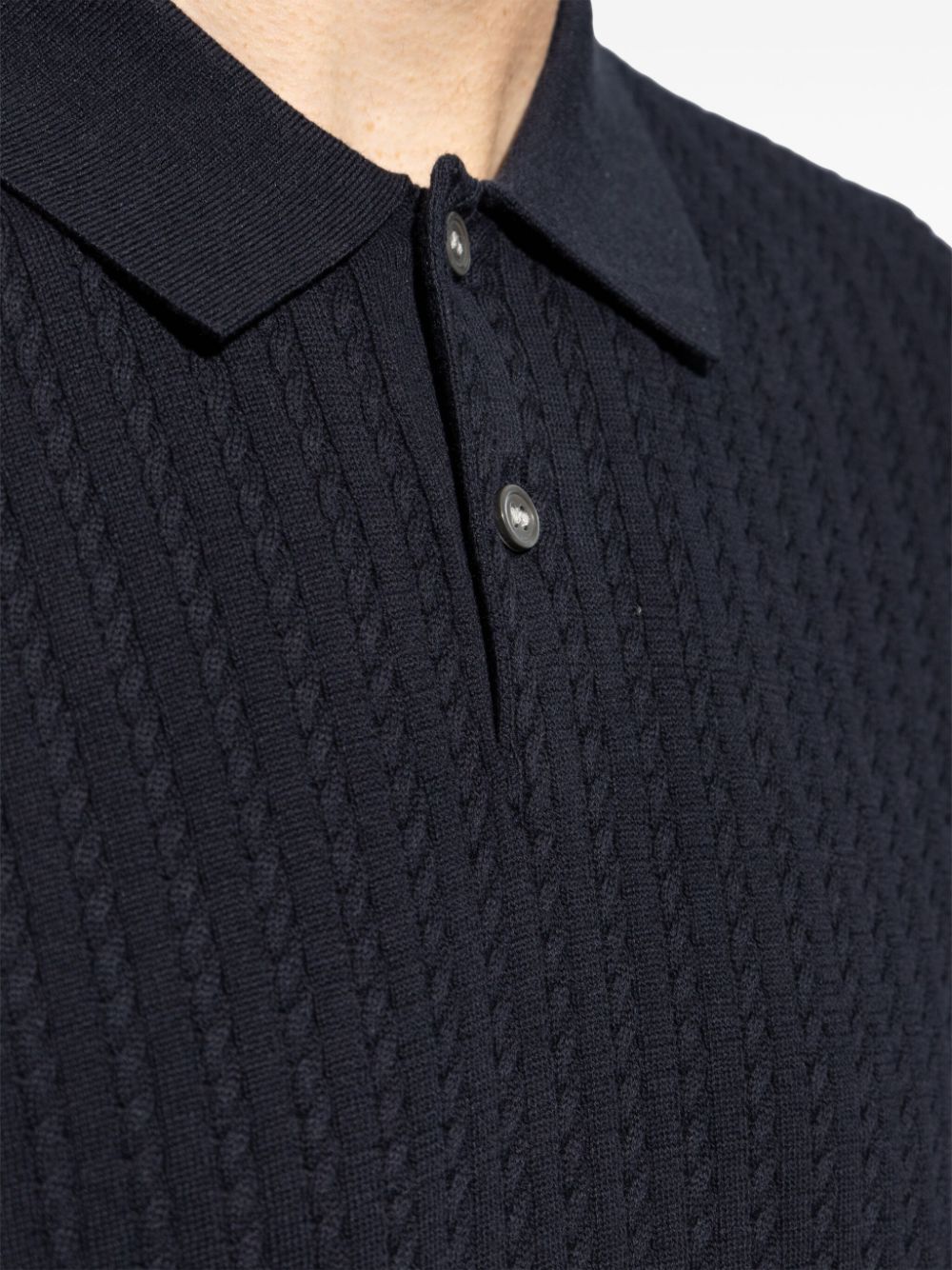 Shop Theory Short-sleeve Cable-knit Polo Shirt In Blue