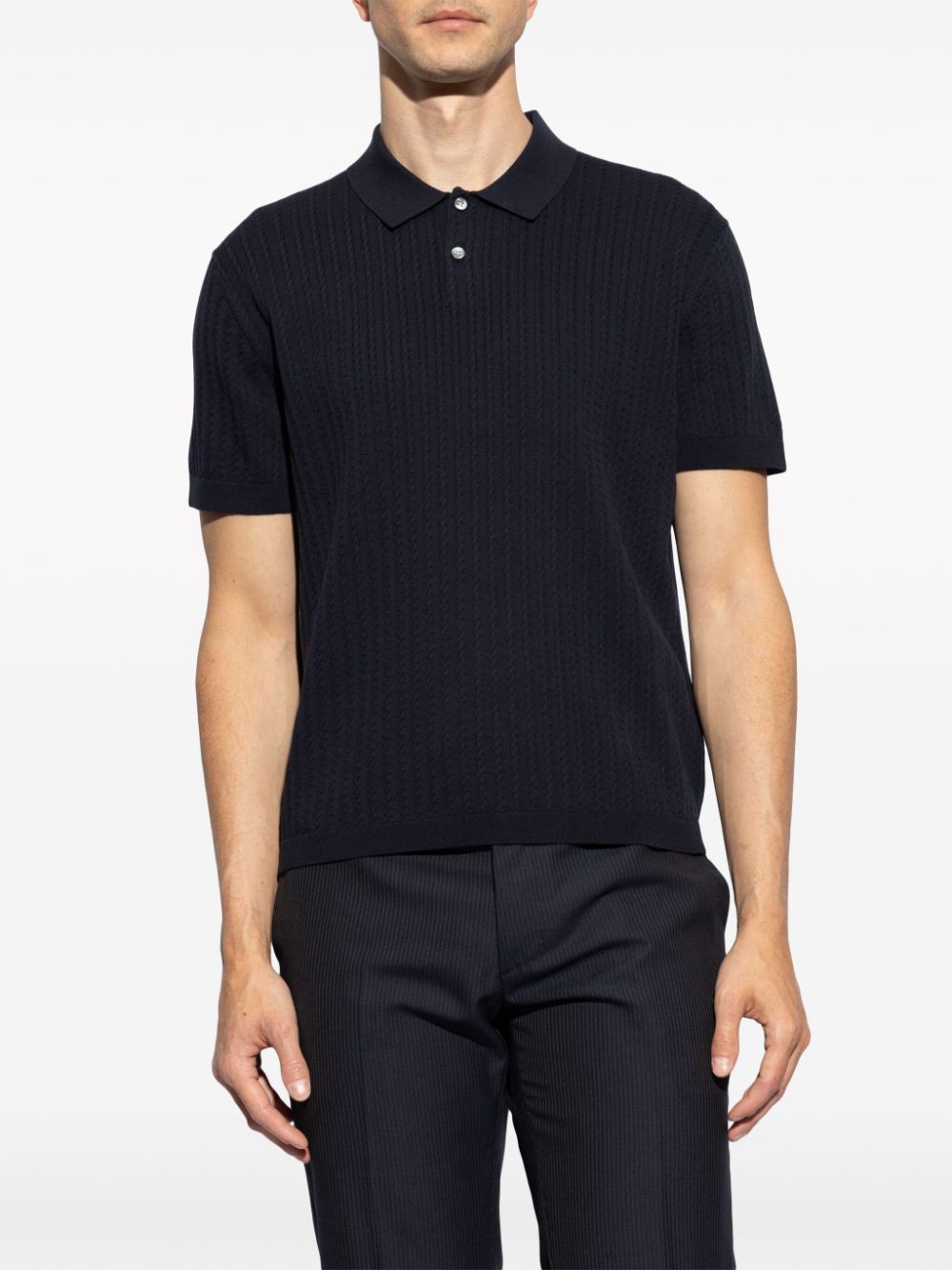 Shop Theory Short-sleeve Cable-knit Polo Shirt In Blue