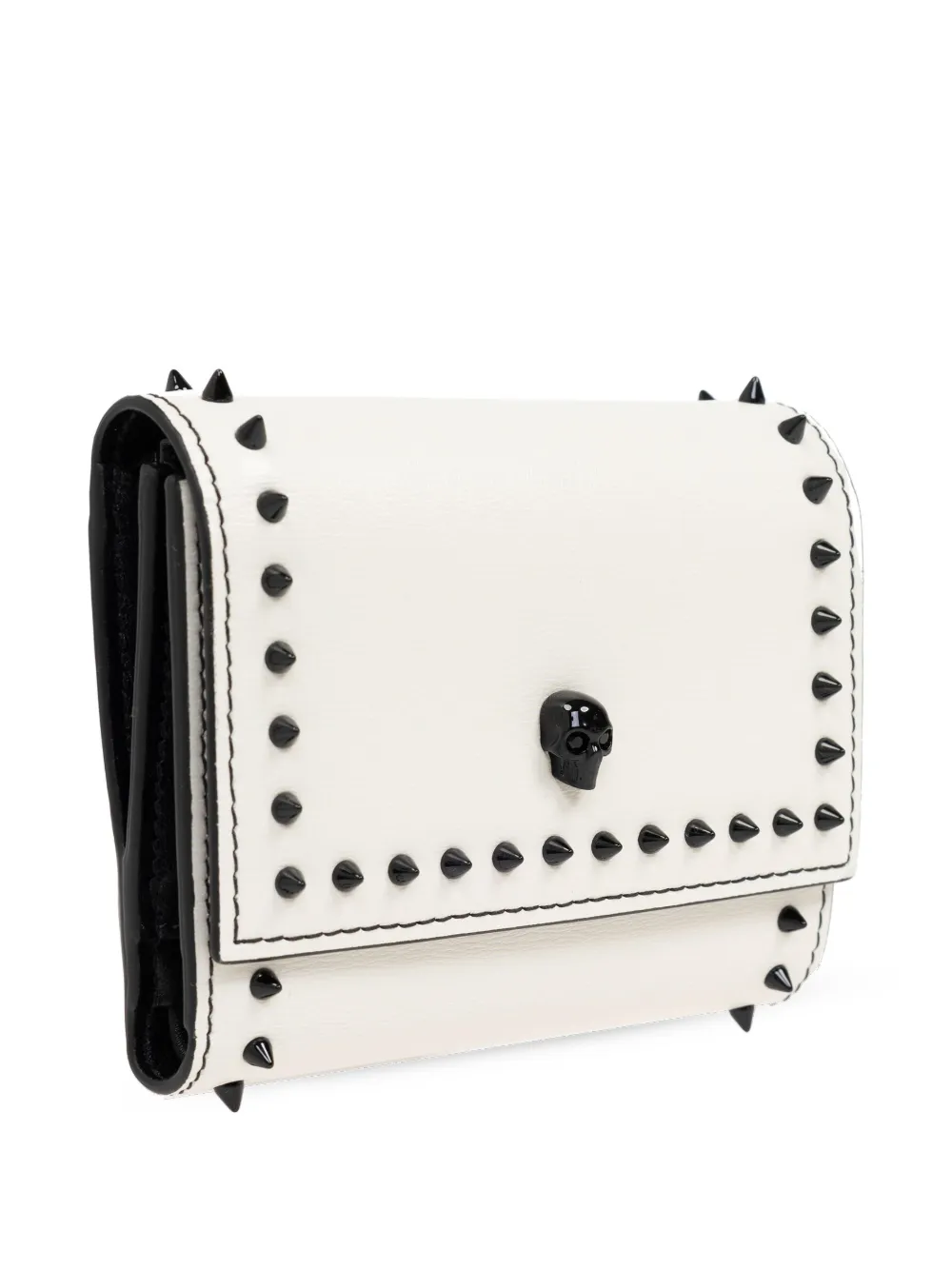Alexander Mcqueen Stud-embellished Skull-charm Wallet In White