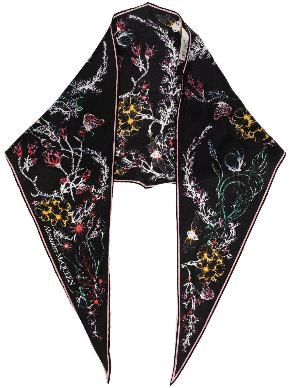 Alexander Mcqueen Floral-print Silk Scarf In Black