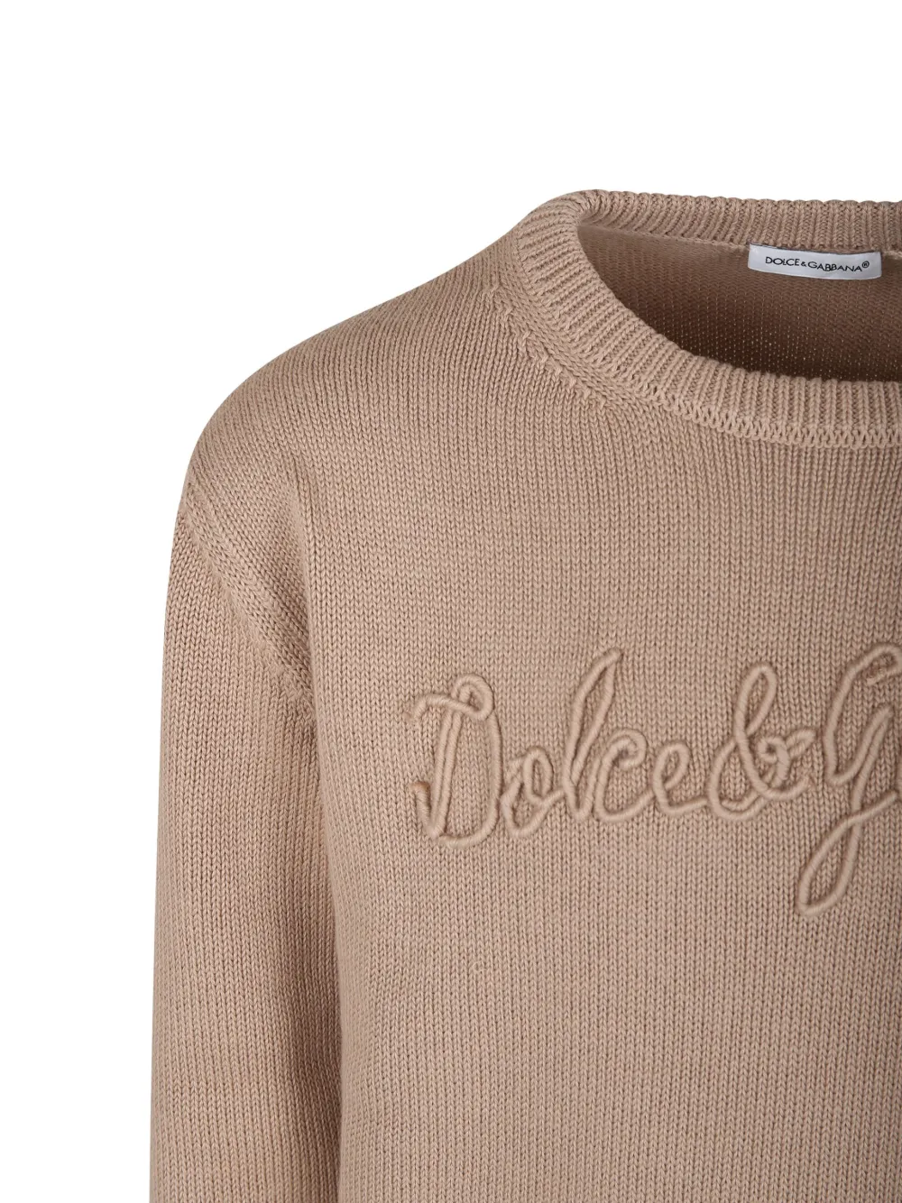 Dolce & Gabbana Kids Trui met ronde hals en geborduurd logo Beige