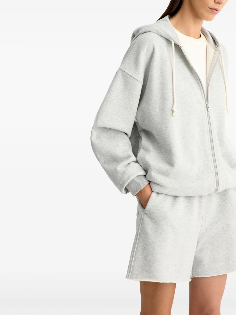12 Storeez Mélange-effect Zip-up Hoodie In Gray