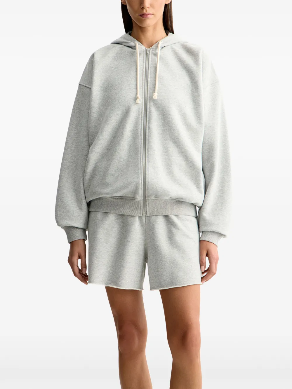 12 Storeez Mélange-effect Zip-up Hoodie In Gray