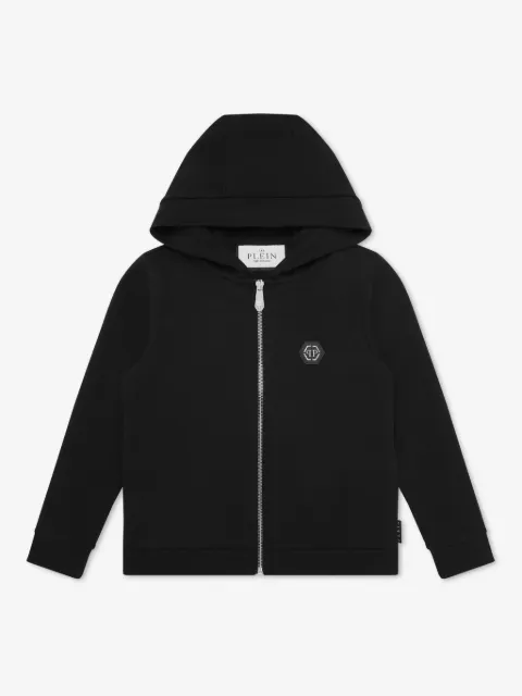 Philipp Plein Junior logo-patch zipped hoodie