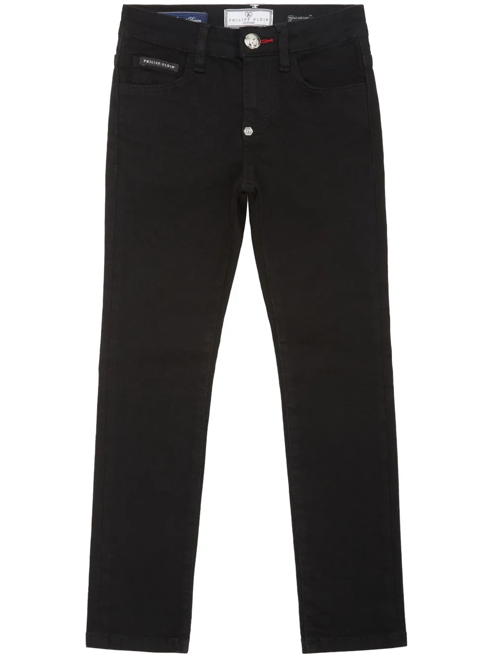 Philipp Plein Junior Logo-patch Five-pocket Straight-leg Jeans In Black