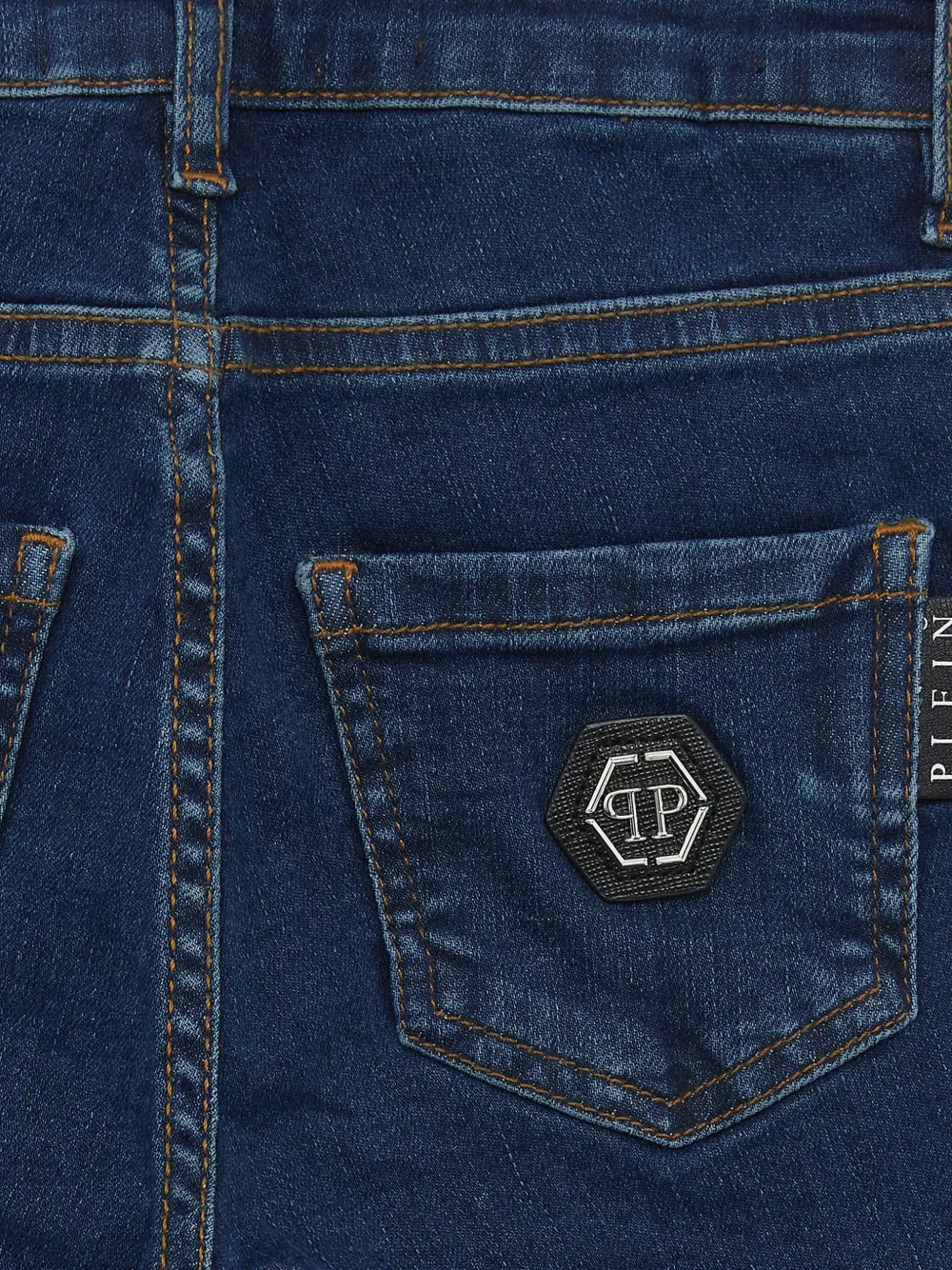 Philipp Plein Junior Straight jeans met vijf zakken en logopatch Blauw