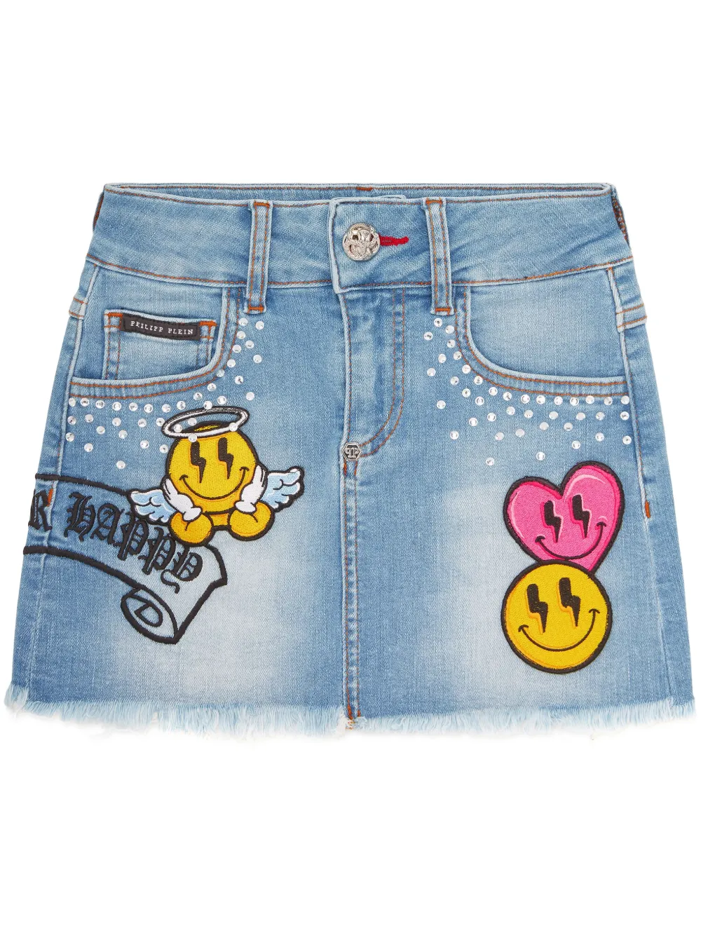 Philipp Plein Junior Smile Denim Skirt In Blue
