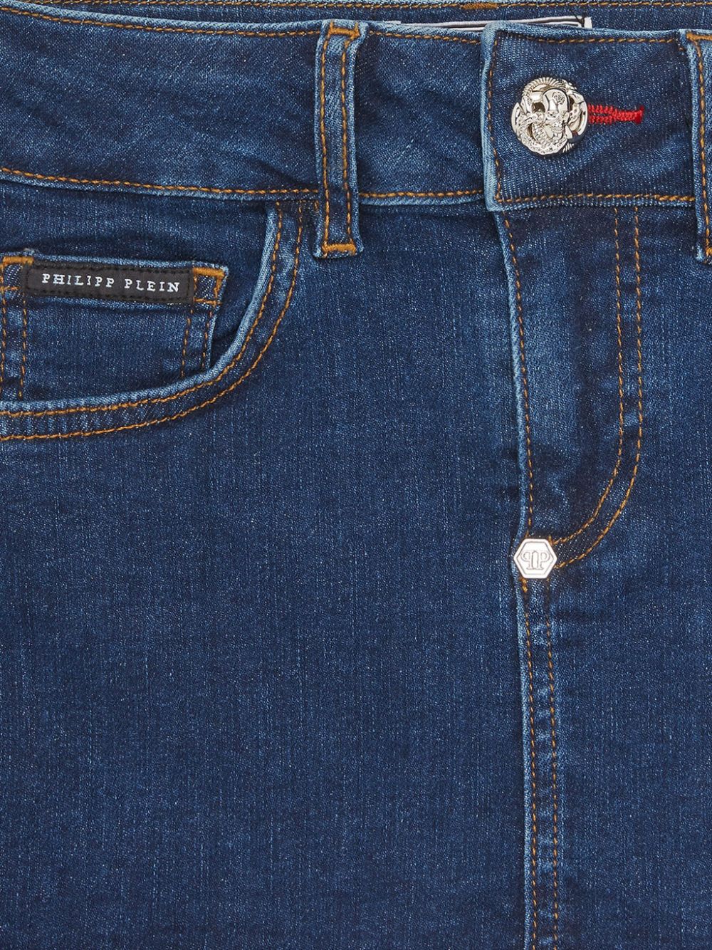 Philipp Plein Junior Spijkerrok met logopatch Blauw