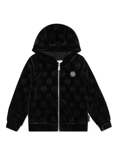Philipp Plein Junior هودي مزين بشعار الماركة وسحاب