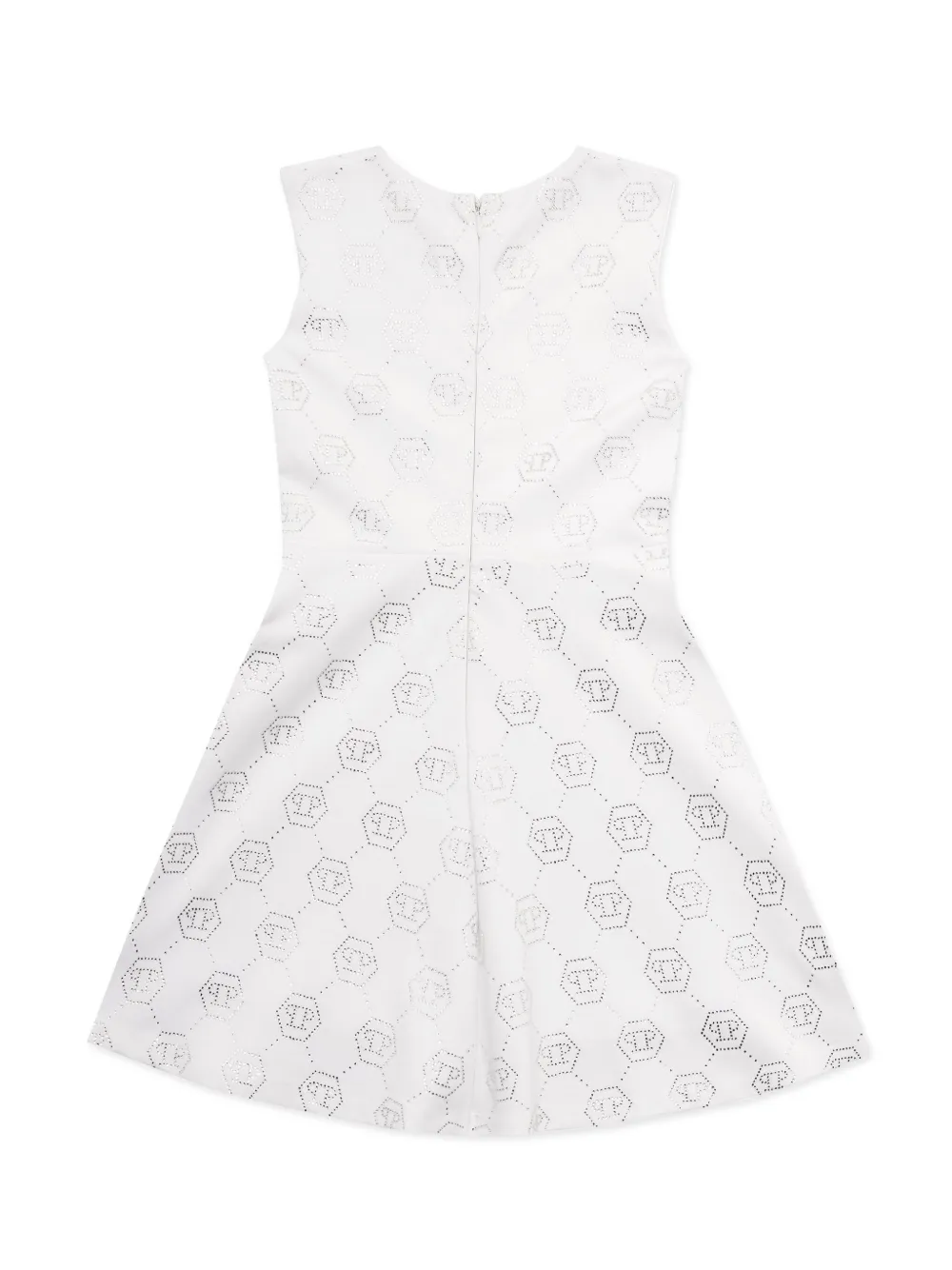 Philipp Plein Junior Midi-jurk verfraaid met monogram Wit