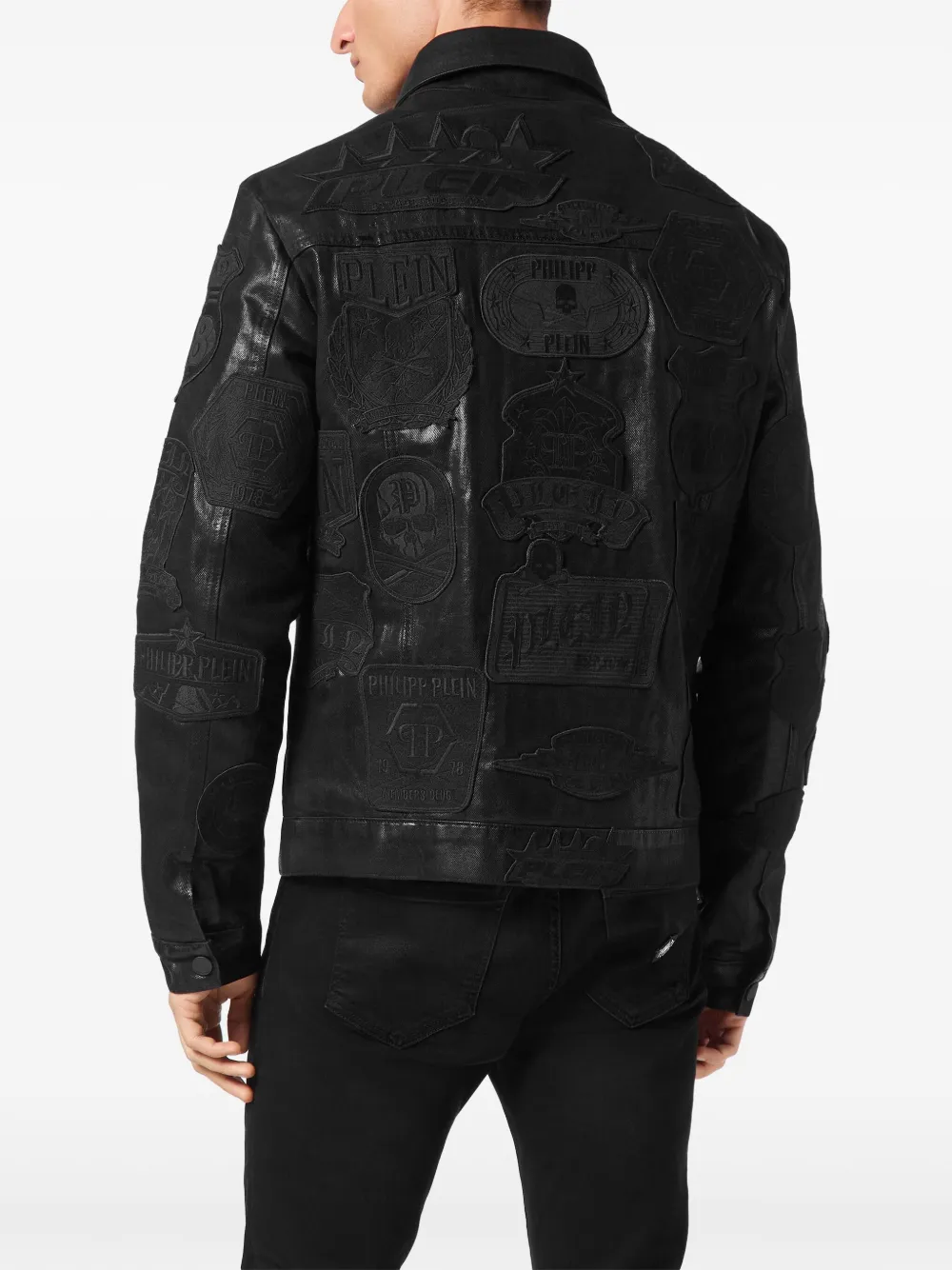 Philipp Plein Denim jack met rits Zwart