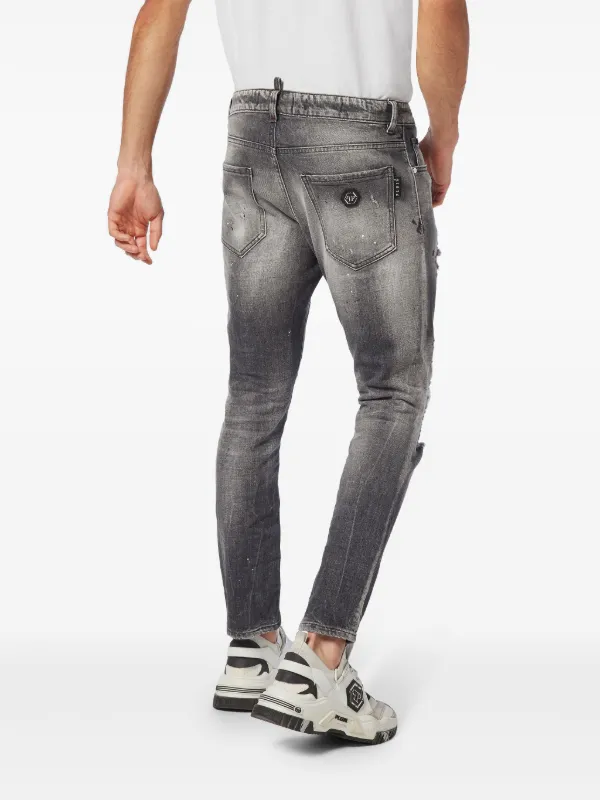 Philipp Plein Distressed Cropped Skinny Jeans Grey FARFETCH JO