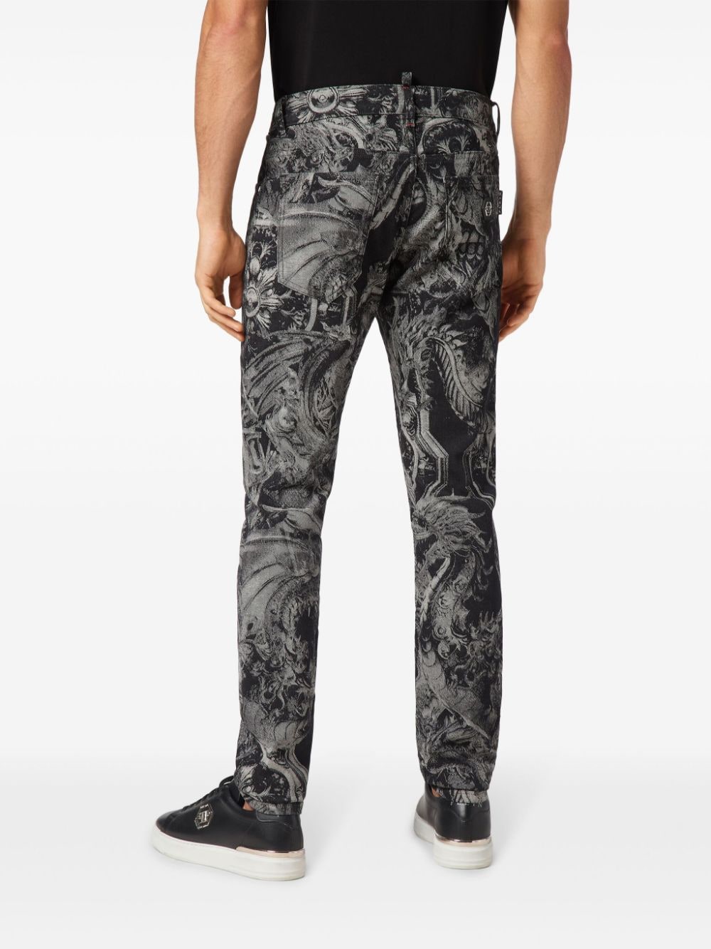 Shop Philipp Plein Dragon Skull Straight-cut Jeans In Black