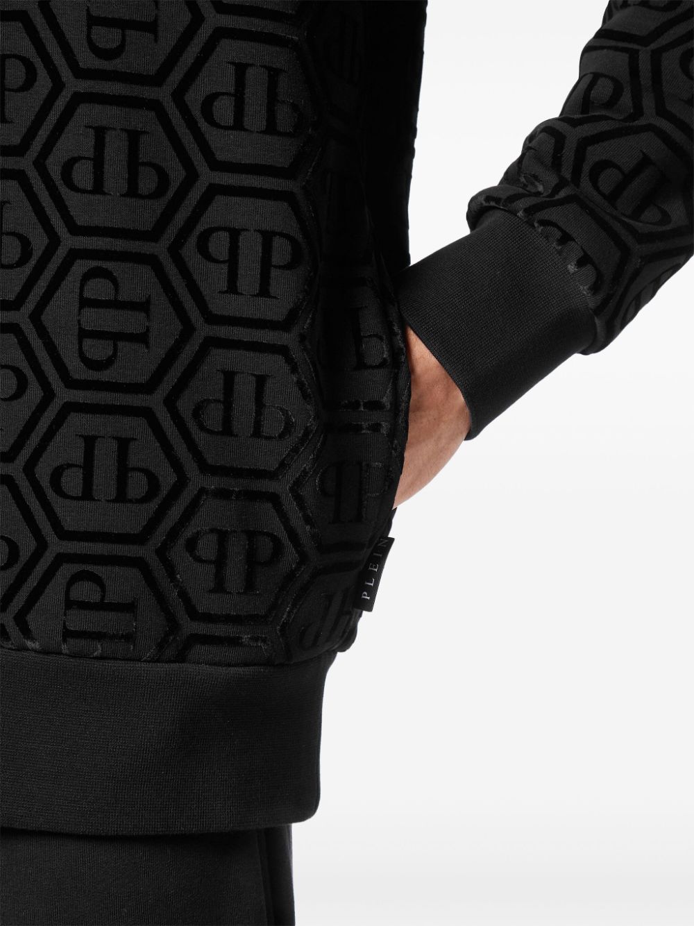 Shop Philipp Plein Logo-flocked Long-sleeve Hoodie In Schwarz