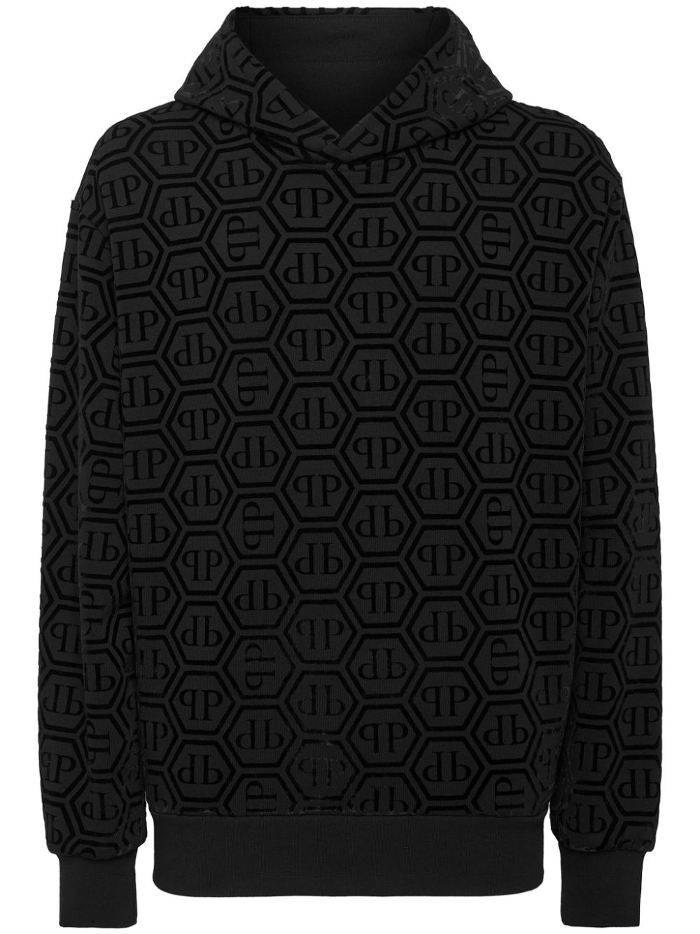 Shop Philipp Plein Logo-flocked Long-sleeve Hoodie In Schwarz