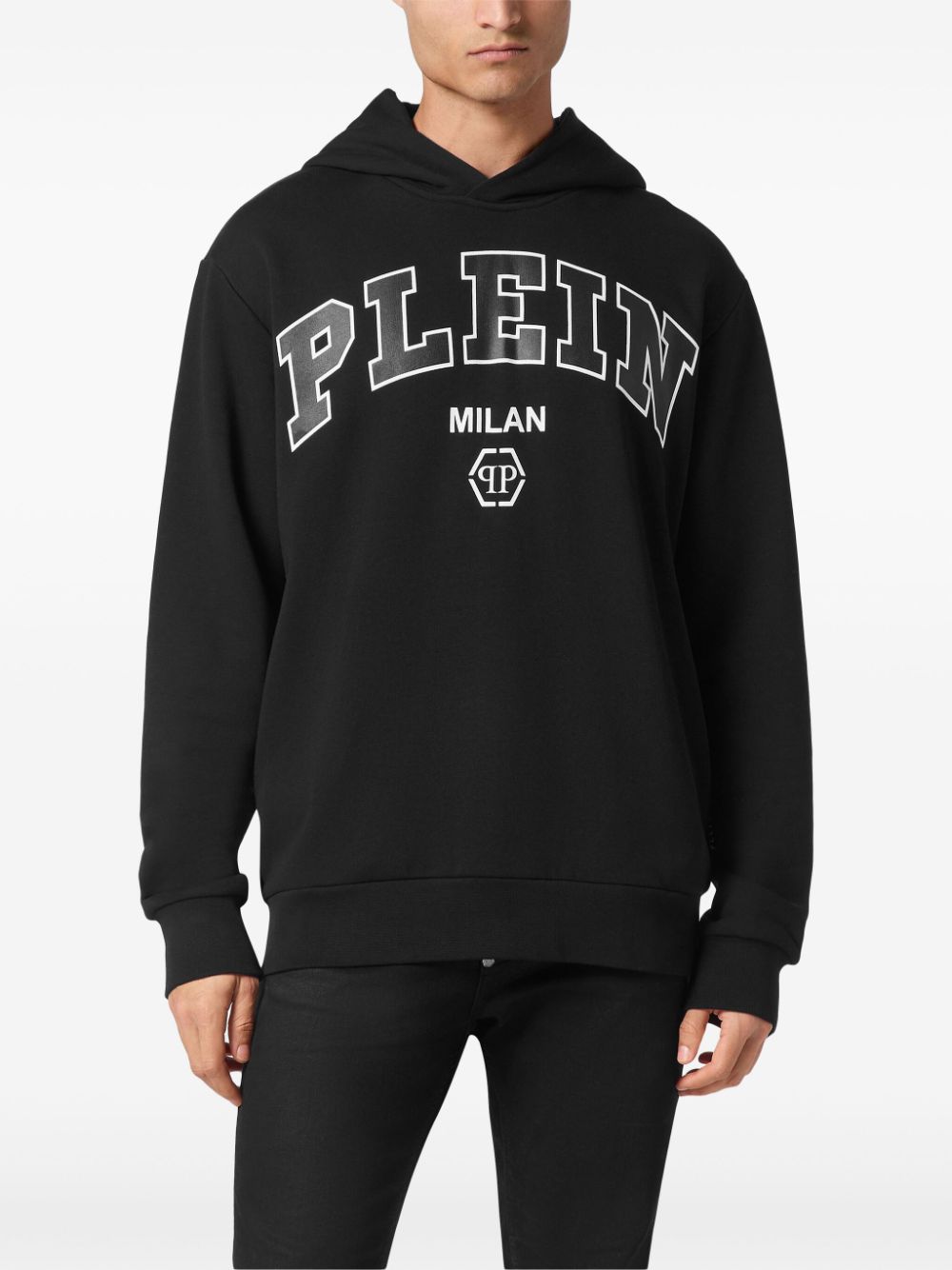 Philipp Plein logo-print cotton-blend hoodie - Zwart