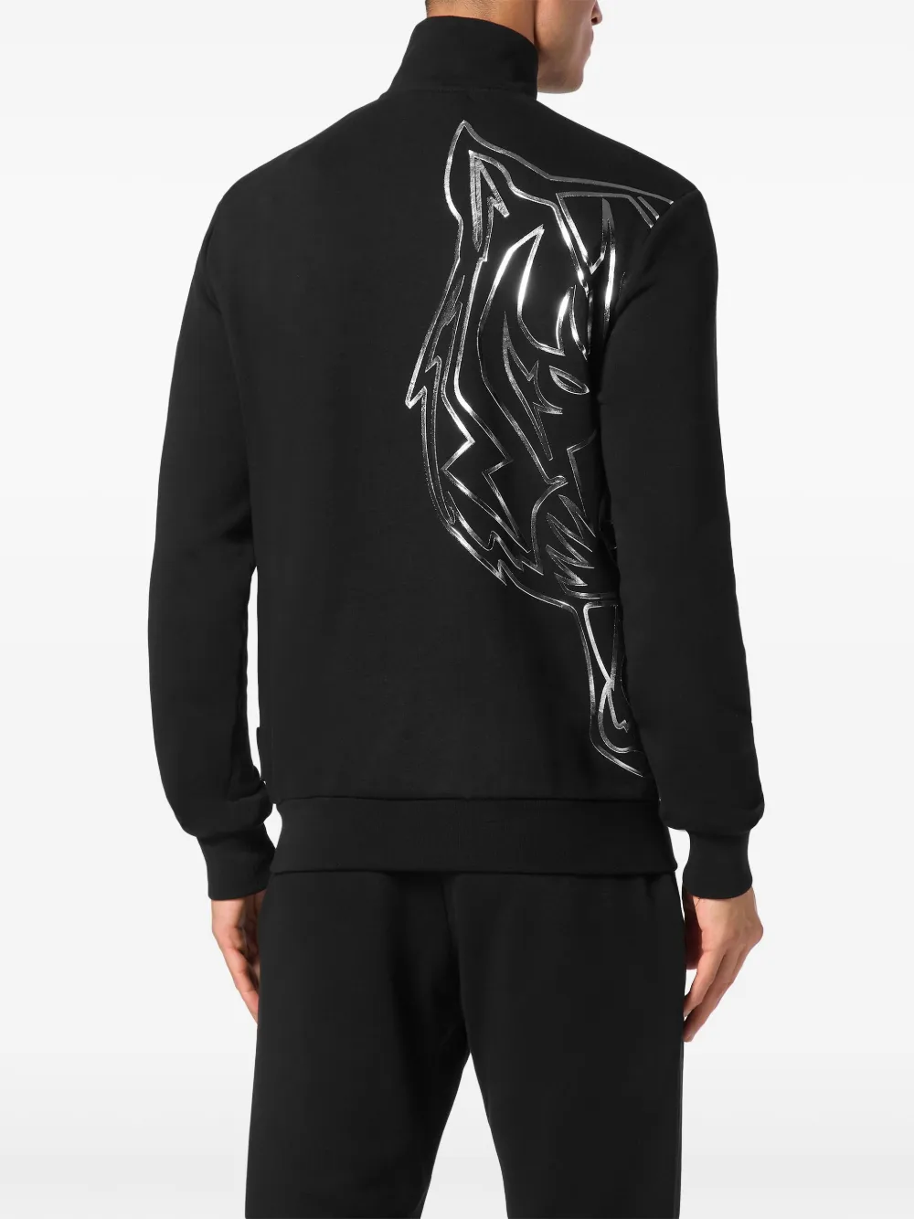 Plein Sport Tiger sweater met rits Zwart