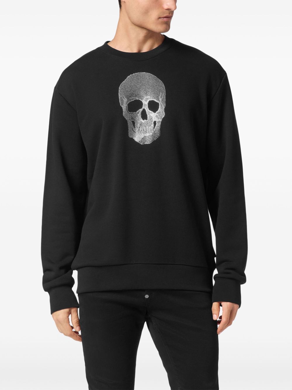 Shop Philipp Plein Rhinestone-embellished Skull Sweatshirt In 黑色