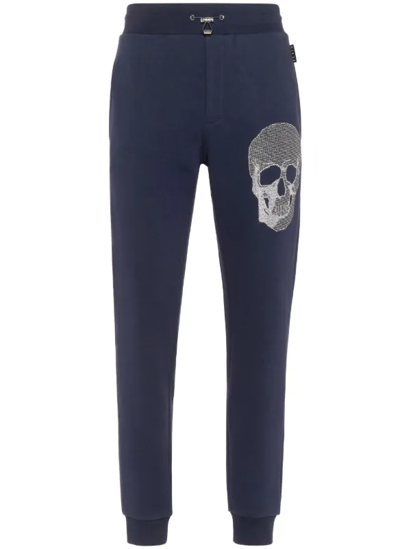 Philipp Plein skull embellished Track Pants Blue FARFETCH UK