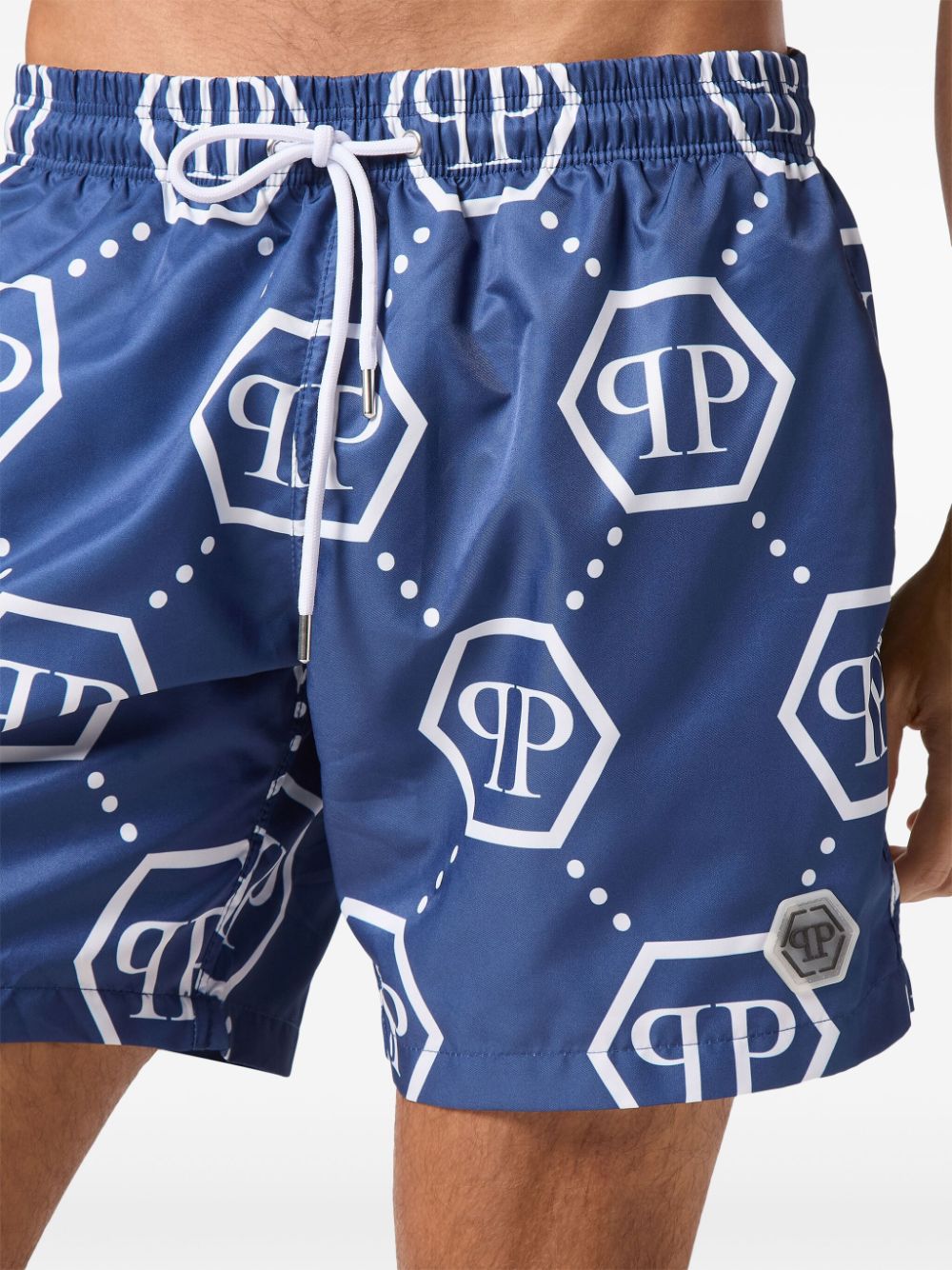 Shop Philipp Plein Monogram Pattern Swim Shorts In Blue