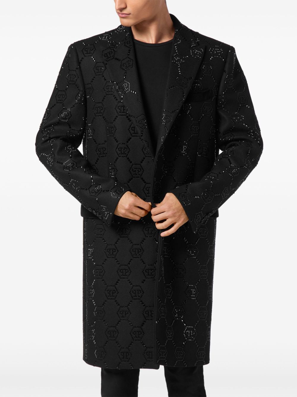 Philipp Plein logo-embellished peak-lapels single-breasted coat Men