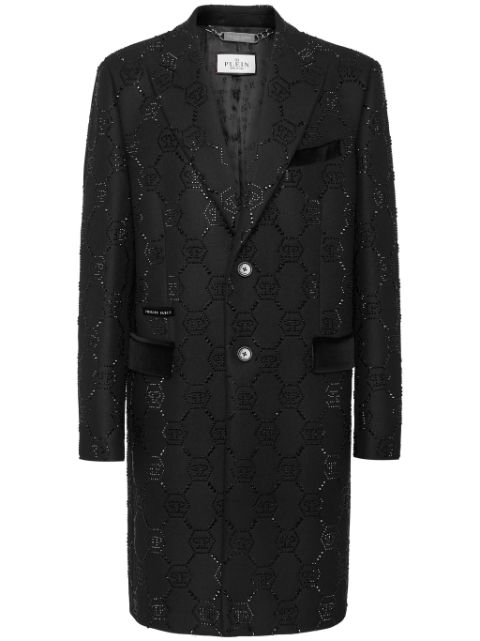 Philipp Plein logo-embellished peak-lapels single-breasted coat Men