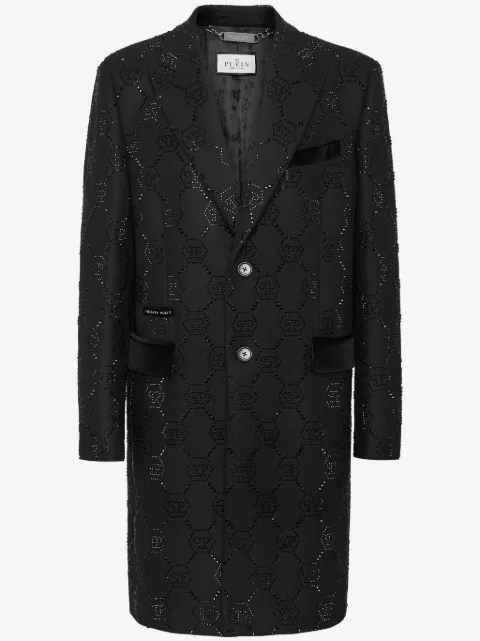 Philipp Plein logo-embellished peak-lapels single-breasted coat