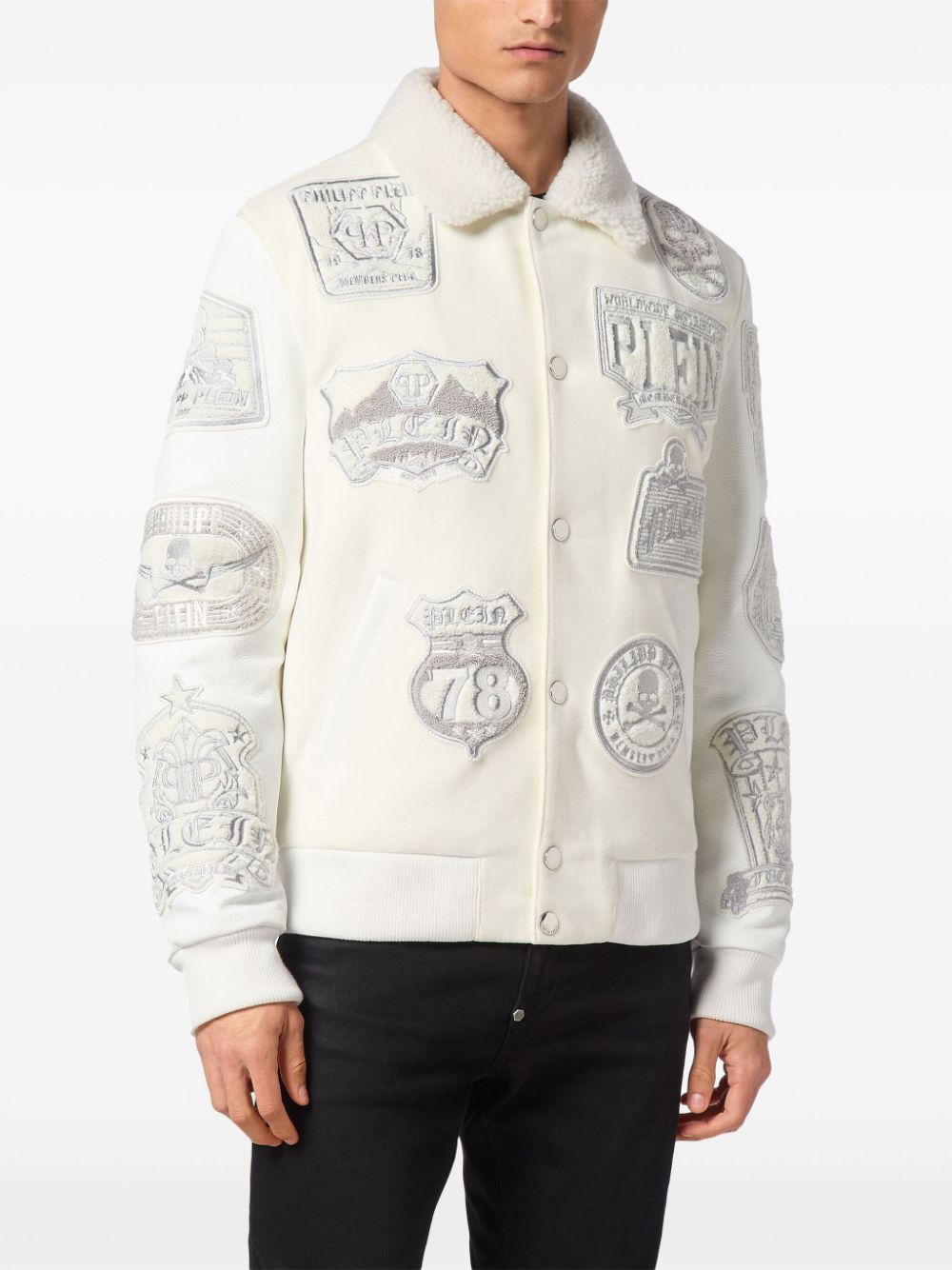 Cheap Philipp Plein applique-detail shearling bomber jacket Men