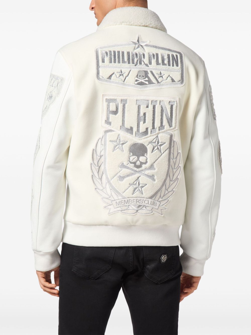 Cheap Philipp Plein applique-detail shearling bomber jacket Men