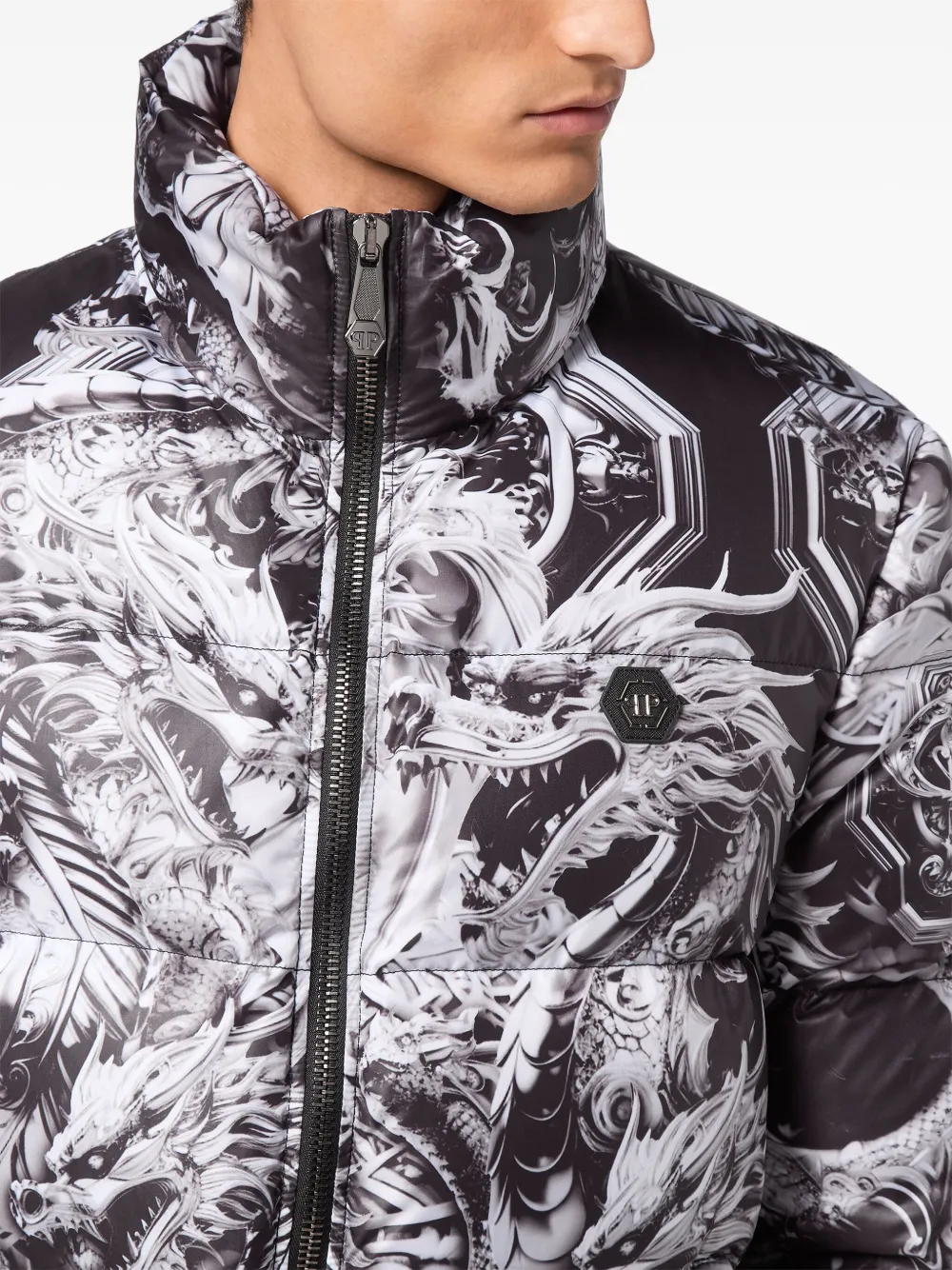 Philipp Plein Gewatteerd jack met doodskop Zwart