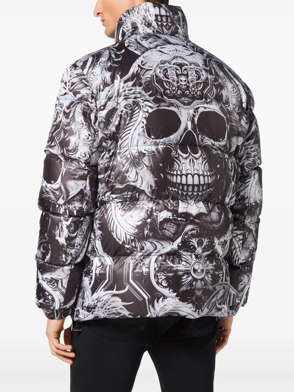 Philipp Plein Gewatteerd jack met doodskop Zwart