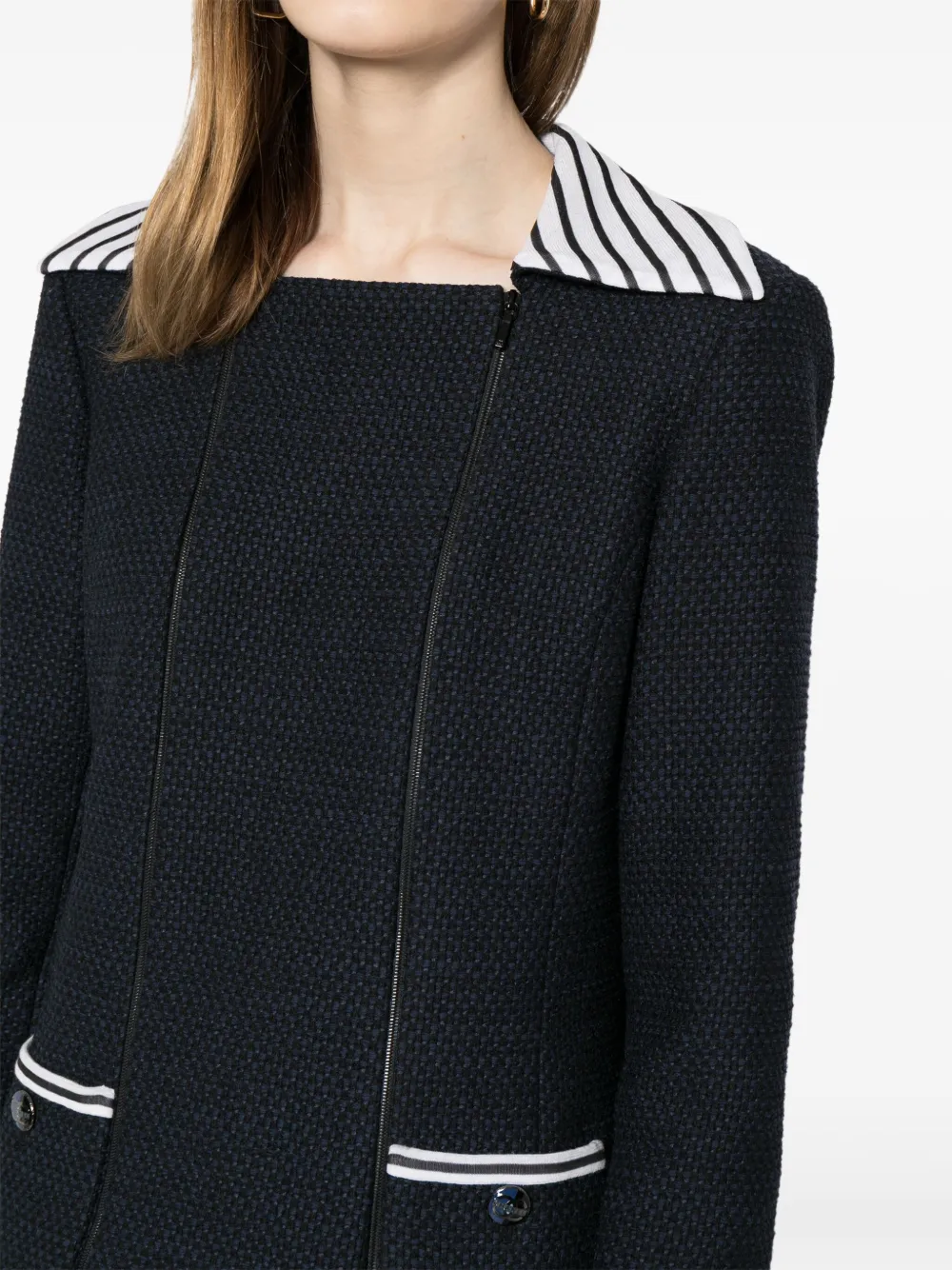 Pre-owned Chanel 2001 Zip-up Tweed Jacket In Blue
