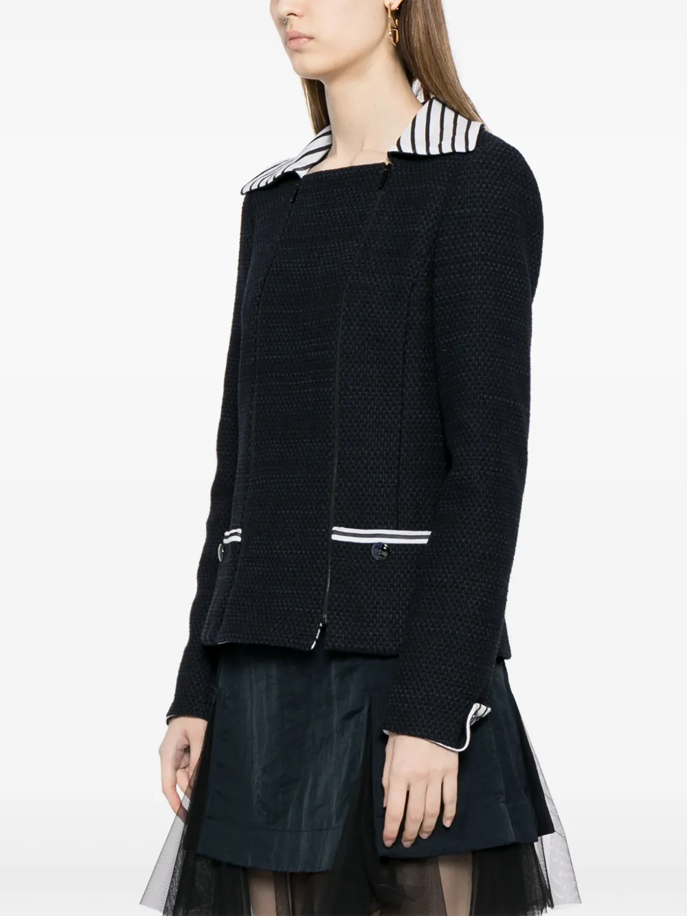Pre-owned Chanel 2001 Zip-up Tweed Jacket In Blue
