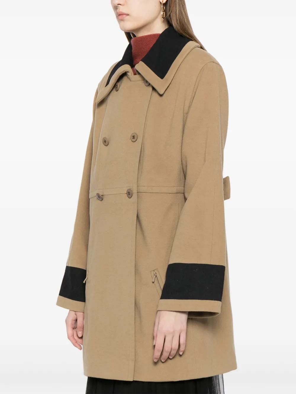 Pre-owned Chanel 1998 Wool Double-breasted Coat In Brown