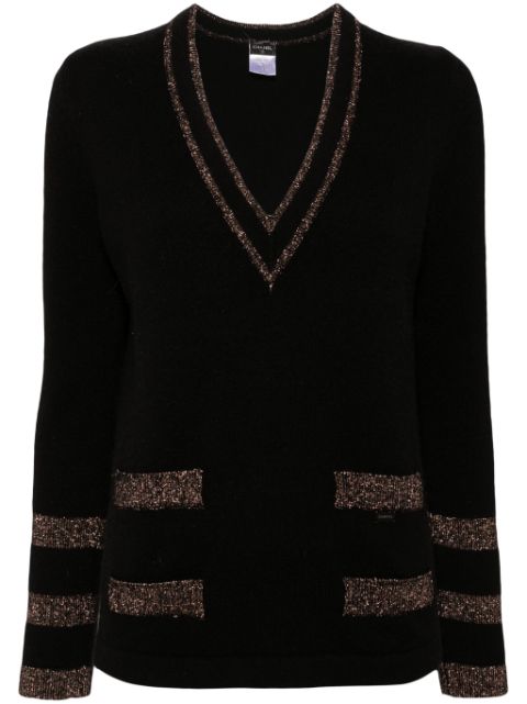 HOT SALE CHANEL 2004 V-neck cashmere-blend jumper Women