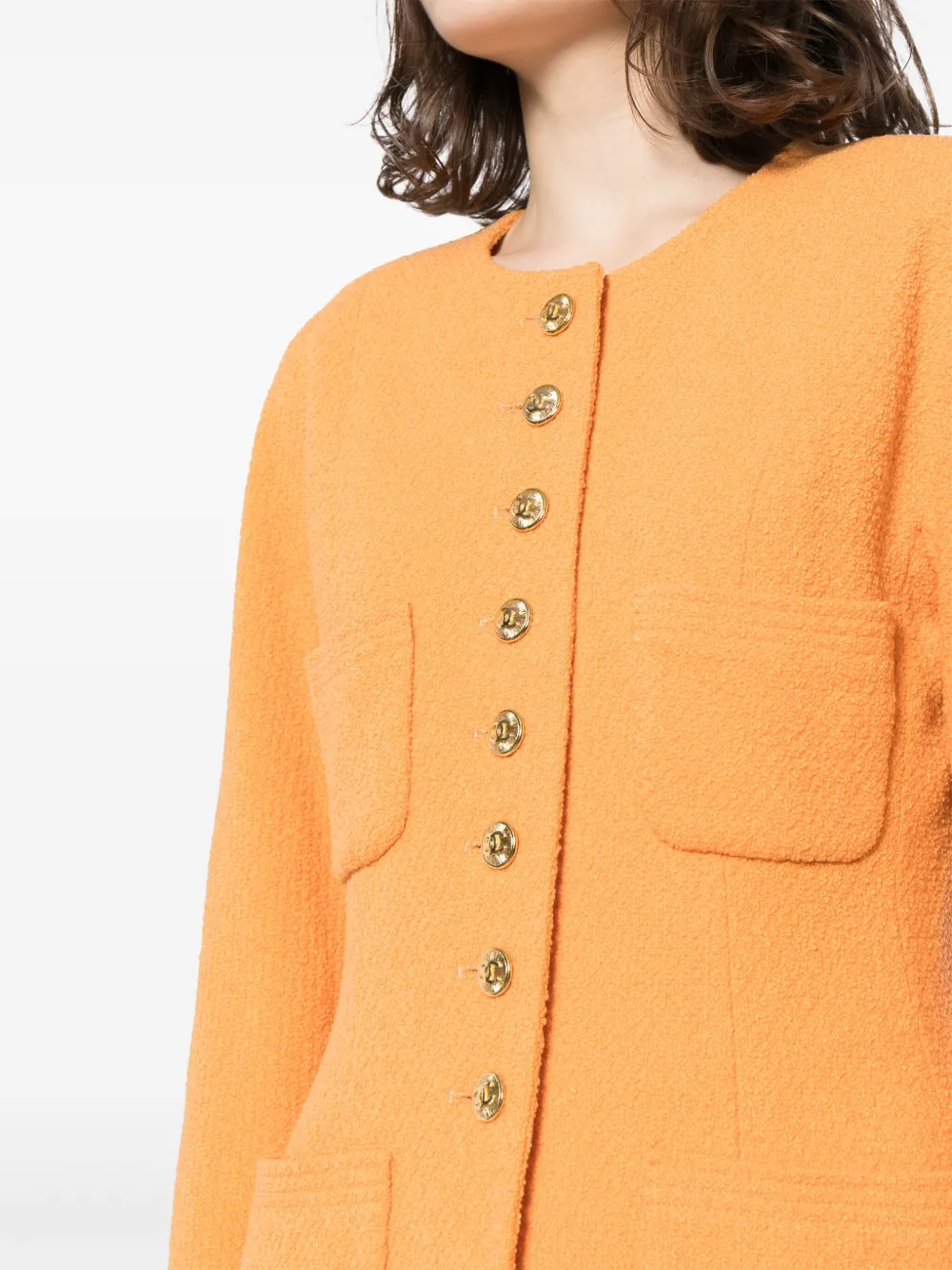 Pre-owned Chanel 2010s Button-up Tweed Jacket In Orange
