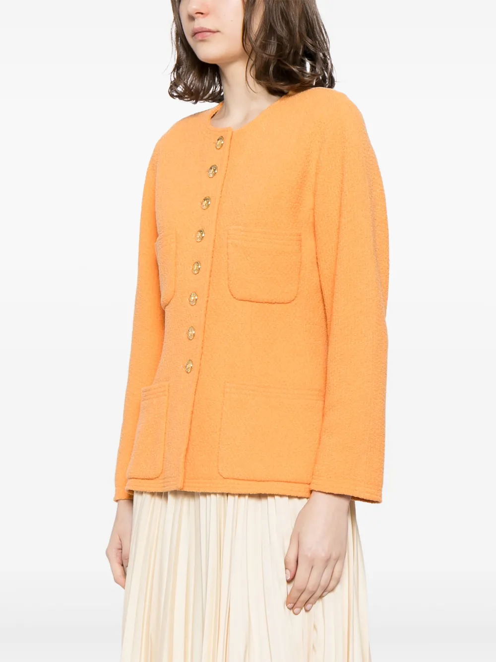 Pre-owned Chanel 2010s Button-up Tweed Jacket In Orange