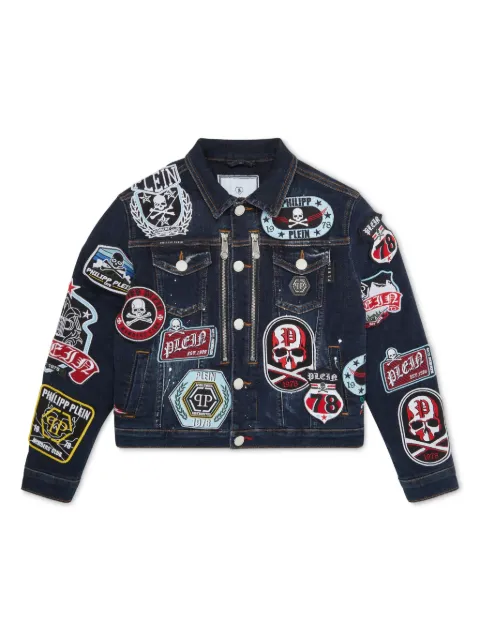 Philipp Plein Junior chamarra de mezclilla con detalle de parche
