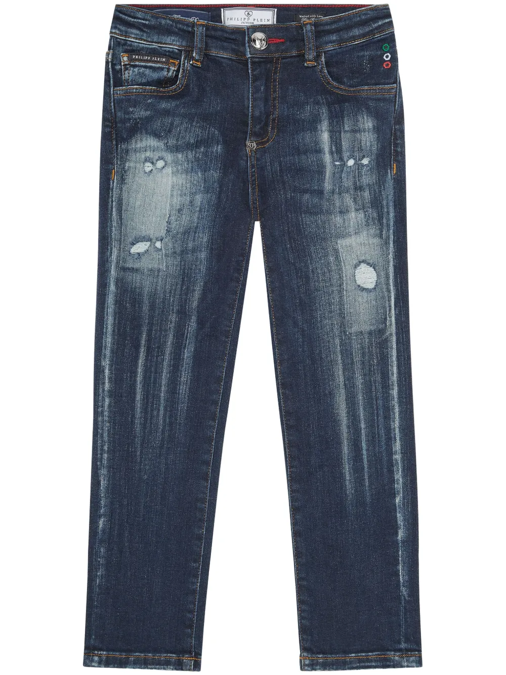 Philipp Plein Junior Skull & Bones Jeans In Blue