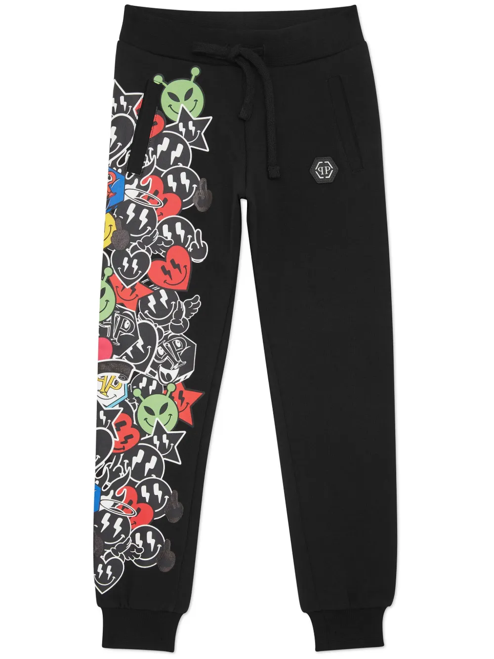 Philipp Plein Junior Smile-print Track Pants In 黑色