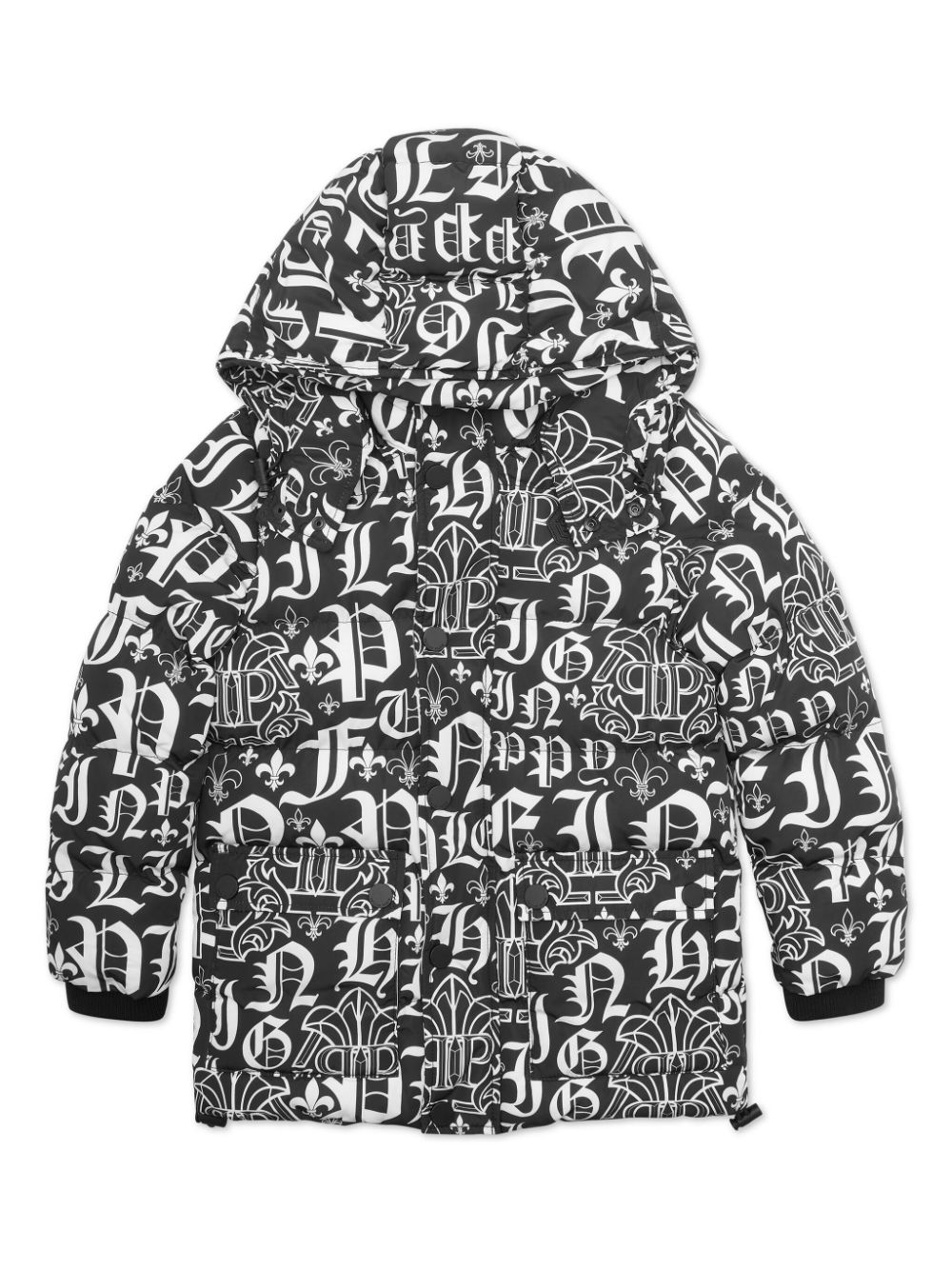 Philipp Plein Junior logo-print puffer jacket Zwart