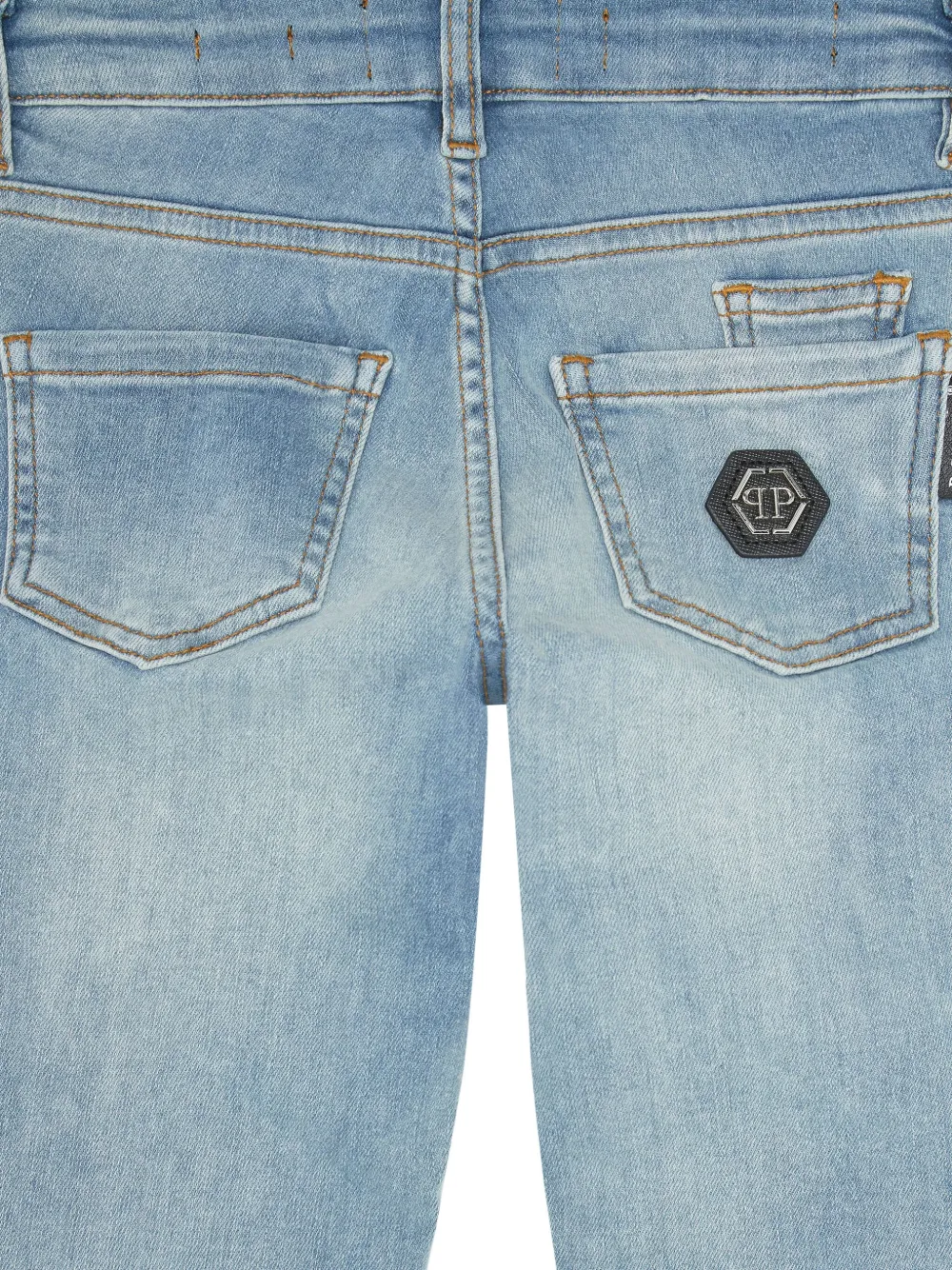 Philipp Plein Junior Straight jeans met vijf zakken en logopatch Blauw
