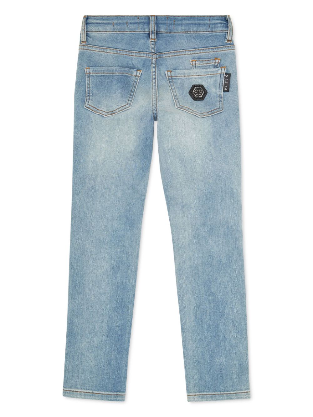 Philipp Plein Junior logo-patch five-pocket straight-leg jeans - Blauw